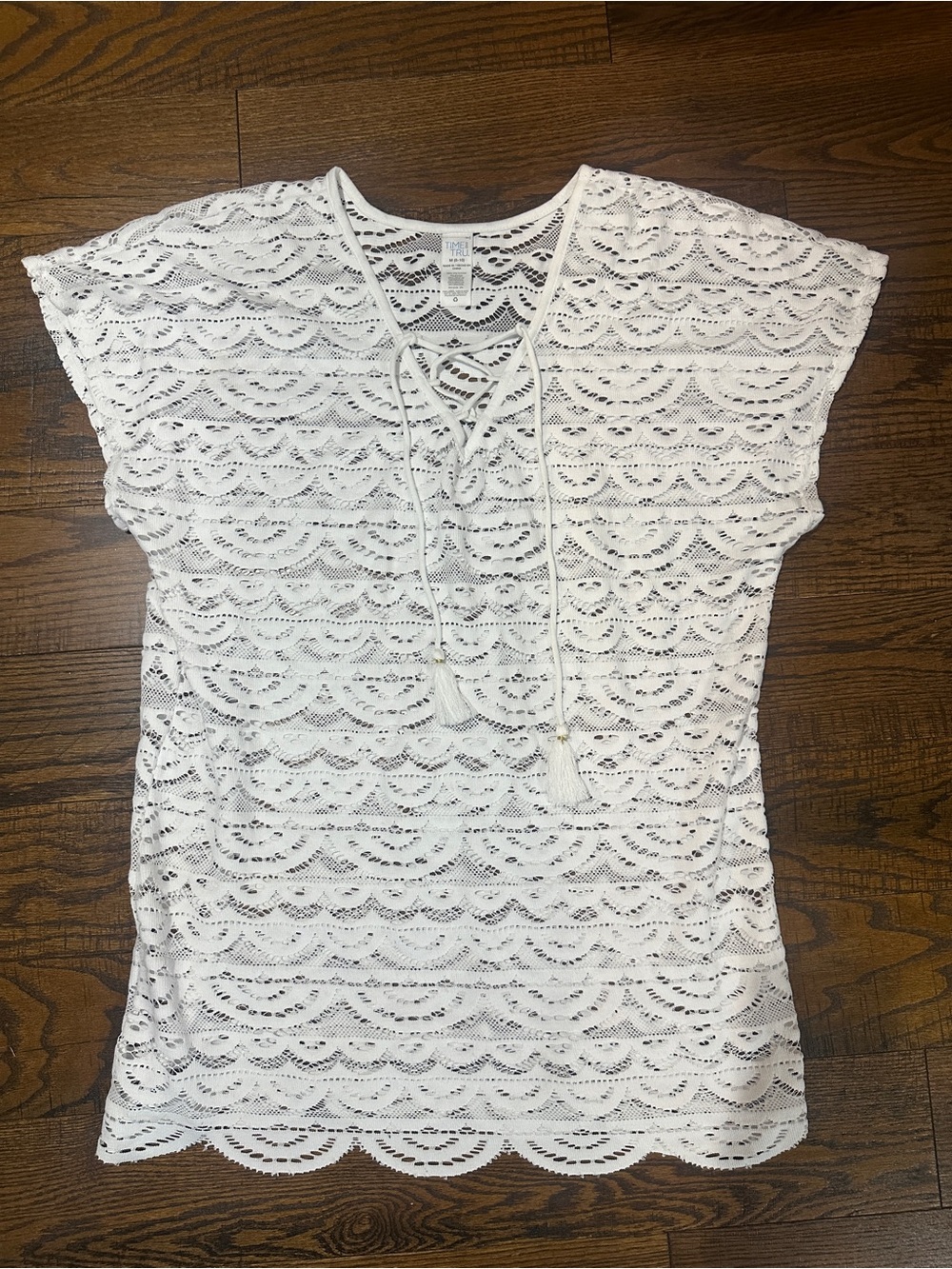 Time And Tru Swim Coverup Wrap White Short Sleeve M Summer V Neck Tie Front Boat
